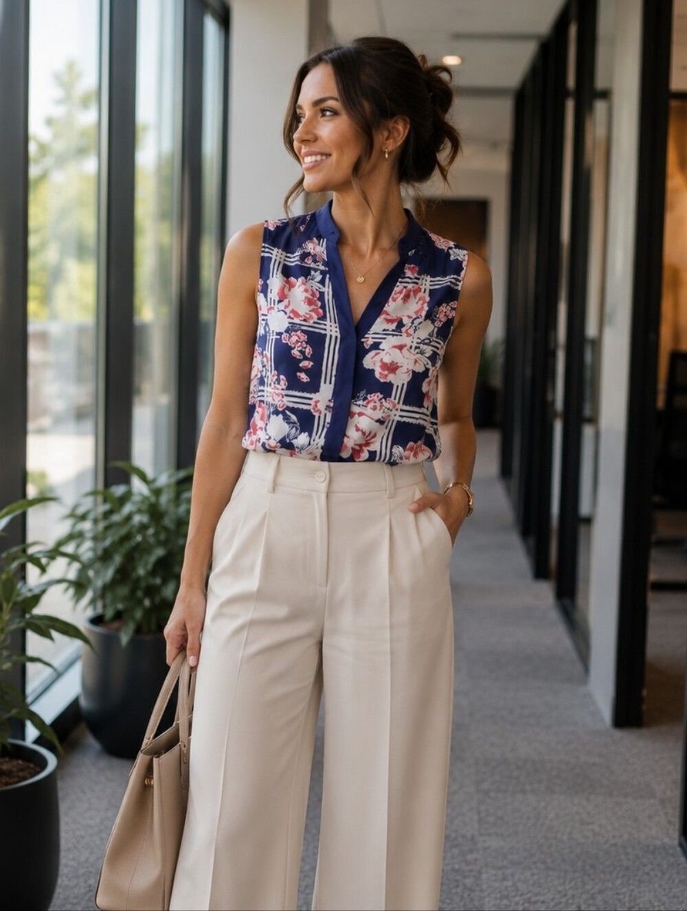 Elle Floral and Striped Tank Blouse